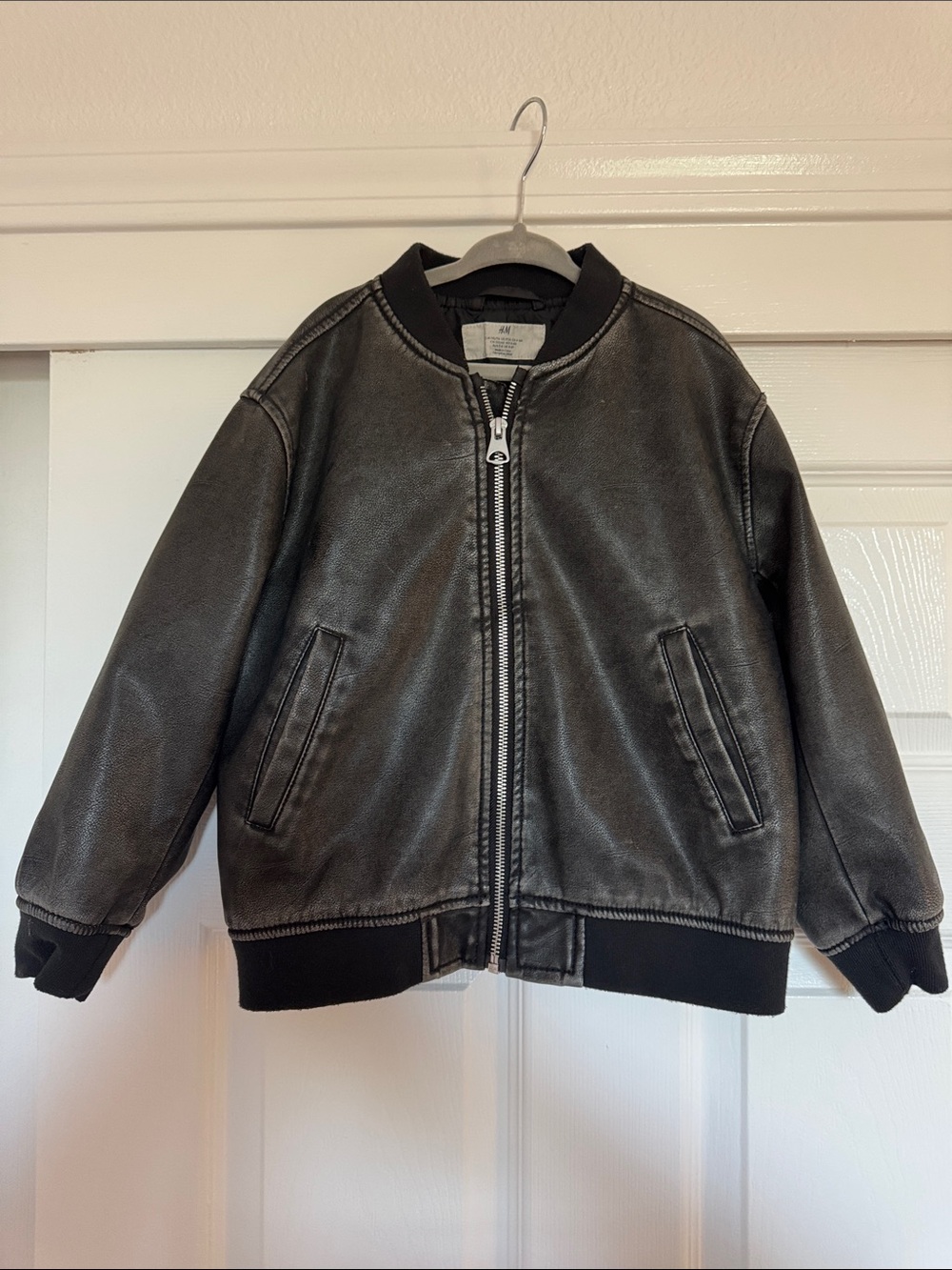H&M Kids Black Faux-Leather Bomber Jacket